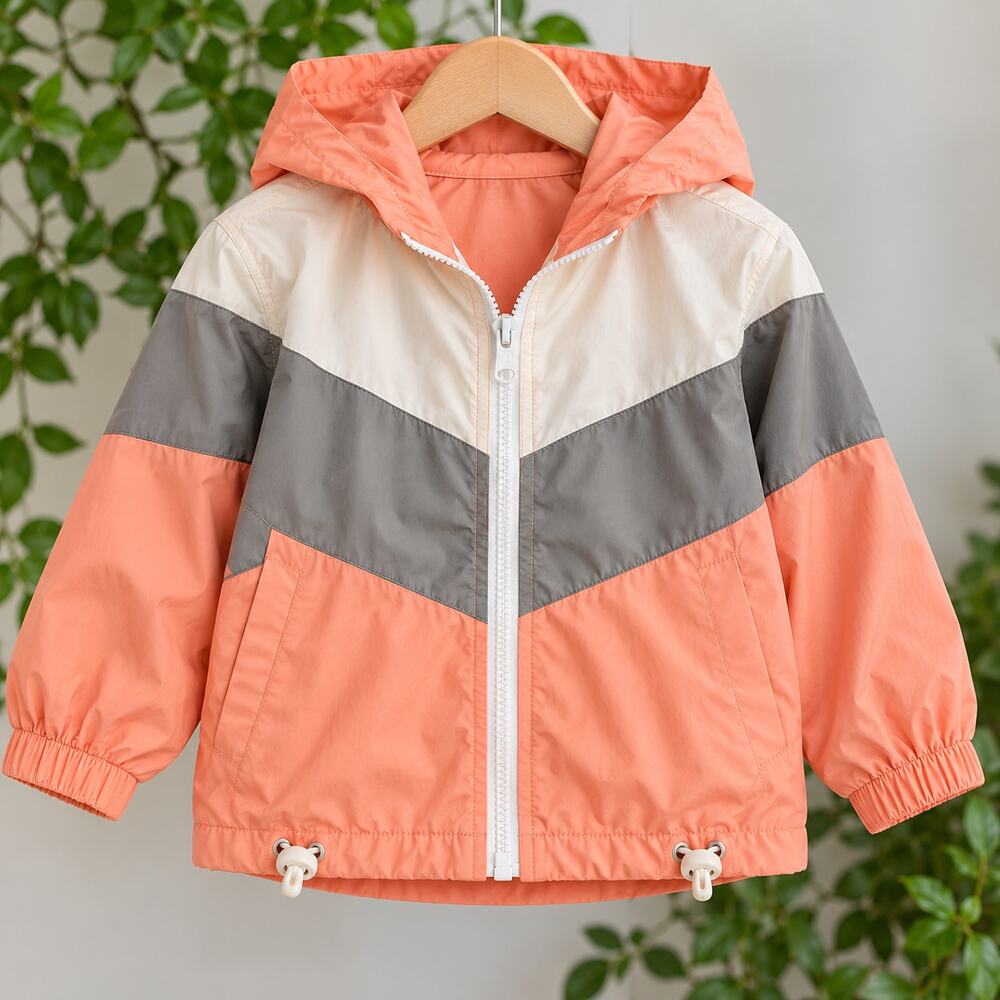 SHEIN Kids Size 5 Peach Colorblock Windbreaker | Retro Sporty Hooded Jacket
